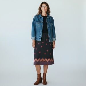 Peruvian Connection Womens Midi Skirt Sz Medium Black Brown Southwestern Knit